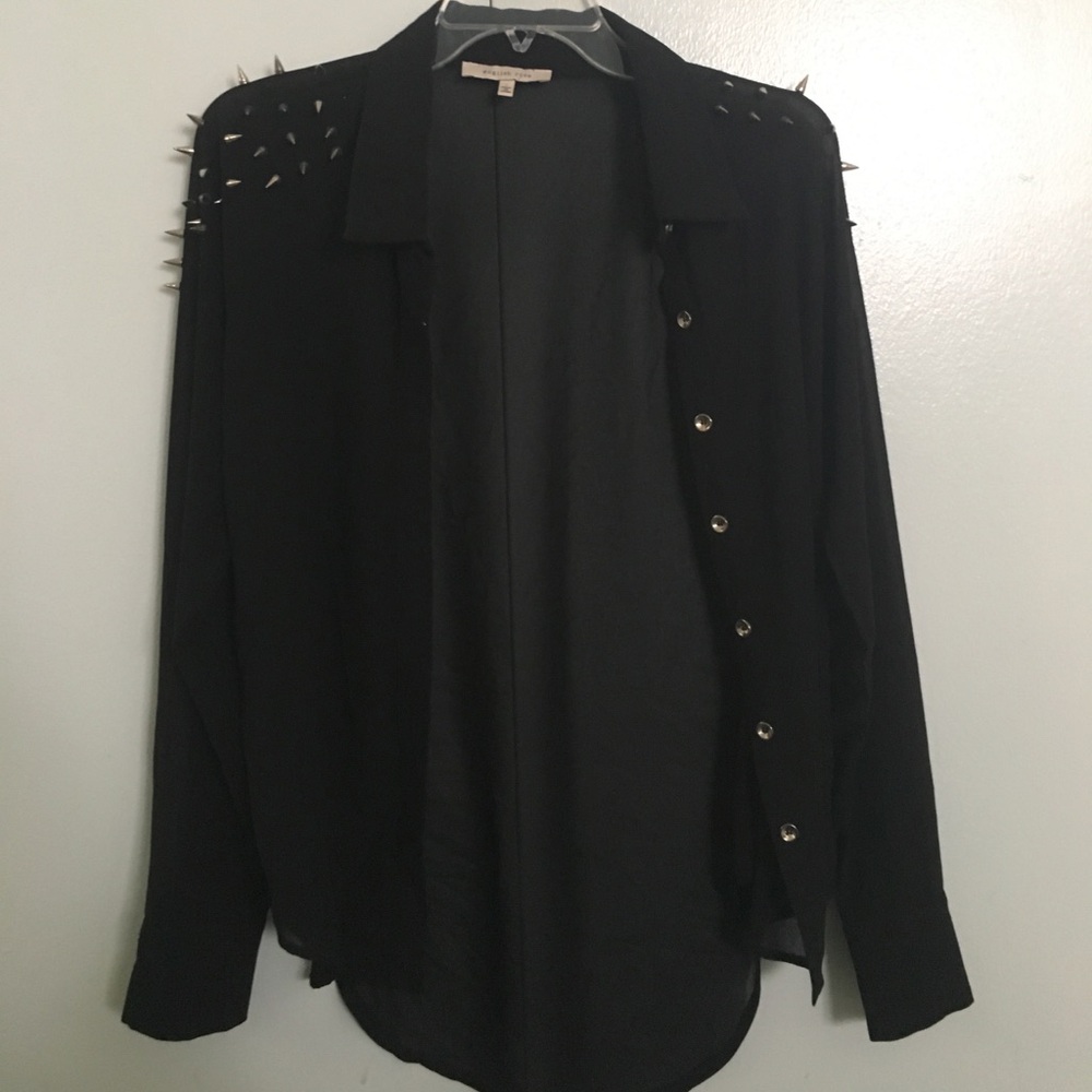 Black Stud-Embellished Button-Down Shirt
